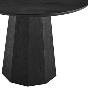 Sidney Round Table: Modern Design with Rich Ash Wood Veneer and Bold Angular Base for Any Space