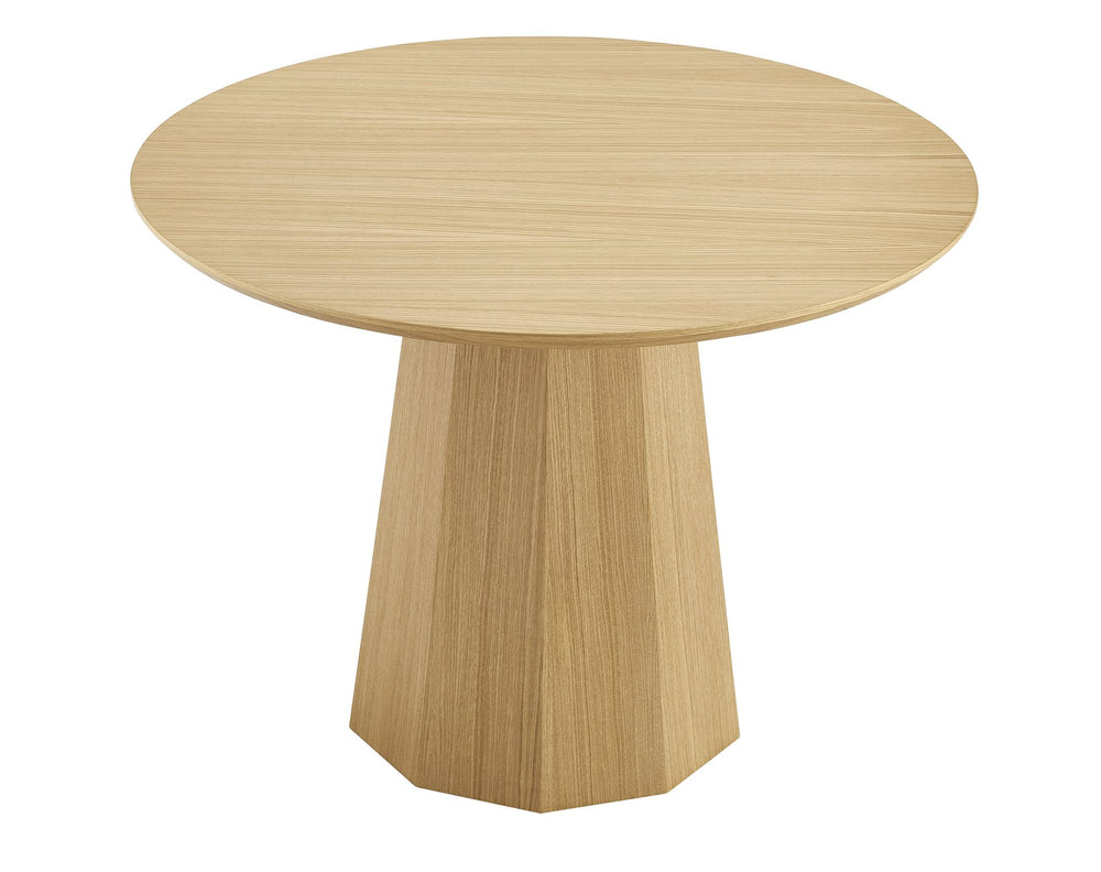 Sidney Round Table: Modern Design with Rich Ash Wood Veneer and Bold Angular Base for Any Space