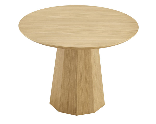 Sidney Round Table: Modern Design with Rich Ash Wood Veneer and Bold Angular Base for Any Space