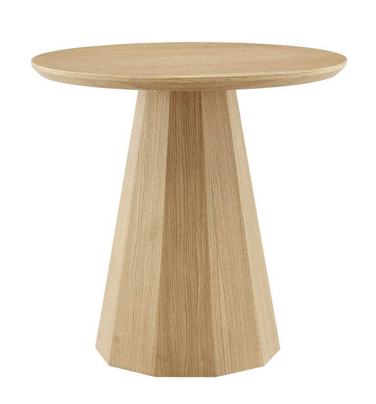 EuroStyle Sidney Round Side Table Sculptural Angular Base Ash Wood Veneer Living Room Accent Oak 91836OAK-KIT