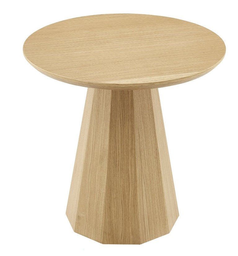 EuroStyle Sidney Round Side Table Sculptural Angular Base Ash Wood Veneer Living Room Accent Oak 91836OAK-KIT