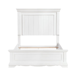 English Elm White Solid Wood Full Bed Frame with Tall Paneled Headboard Classic Cottage Style B011S02481