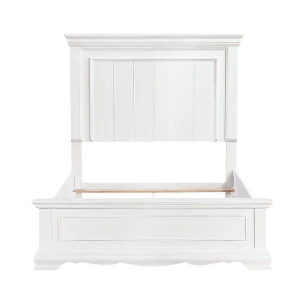English Elm White Solid Wood Full Bed Frame with Tall Paneled Headboard Classic Cottage Style B011S02481