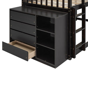English Elm Twin Over Bunk Bed with Four Storage Drawers Open Shelving Kids Bedroom Espresso LT000167AAP-1