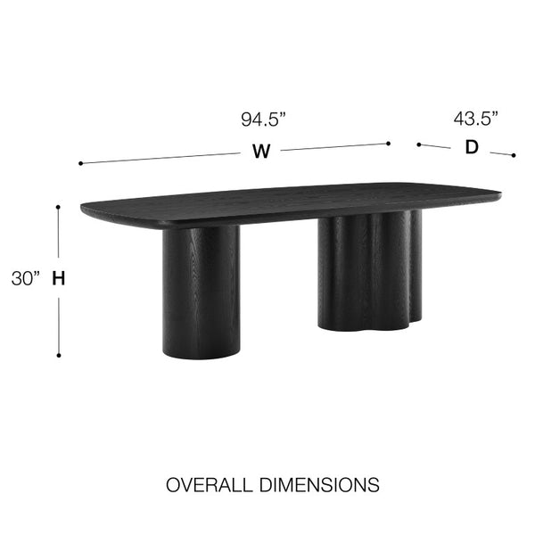 EuroStyle Alve Rectangular Ash Veneer Dining Table Seats 8 with Sculptural Base Design Black 91840BLK-KIT