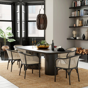 EuroStyle Alve Rectangular Ash Veneer Dining Table Seats 8 with Sculptural Base Design Black 91840BLK-KIT