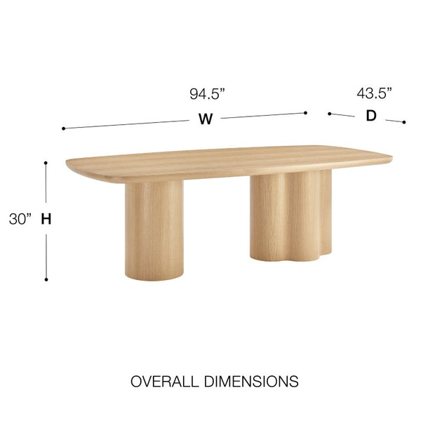 EuroStyle Alve Rectangular Ash Veneer Dining Table Seats 8 with Sculptural Base Design Oak 91840OAK-KIT