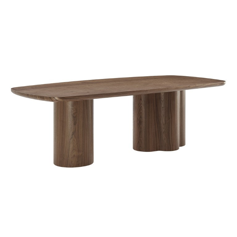 EuroStyle Alve Rectangular Ash Veneer Dining Table Seats 8 with Sculptural Base Design Walnut 91840WAL-KIT