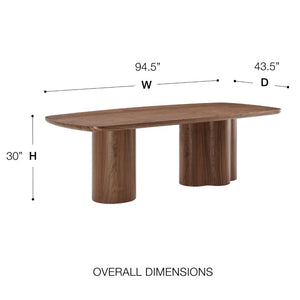 EuroStyle Alve Rectangular Ash Veneer Dining Table Seats 8 with Sculptural Base Design Walnut 91840WAL-KIT
