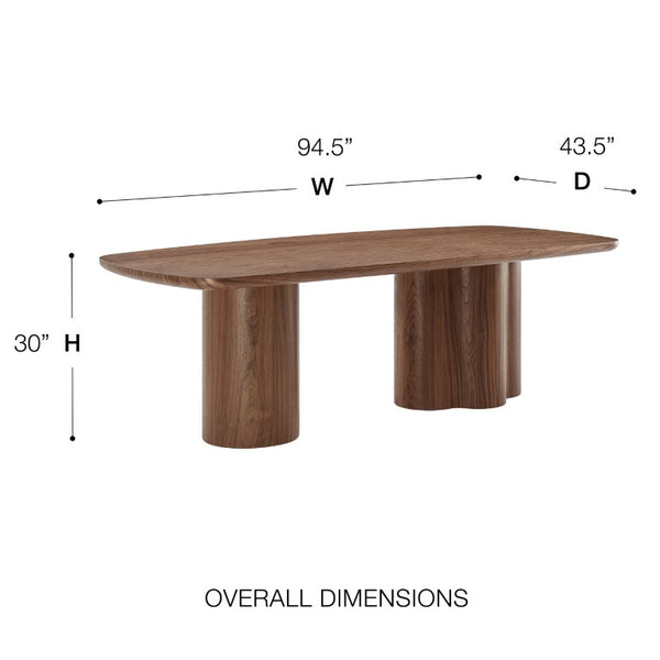 EuroStyle Alve Rectangular Ash Veneer Dining Table Seats 8 with Sculptural Base Design Walnut 91840WAL-KIT