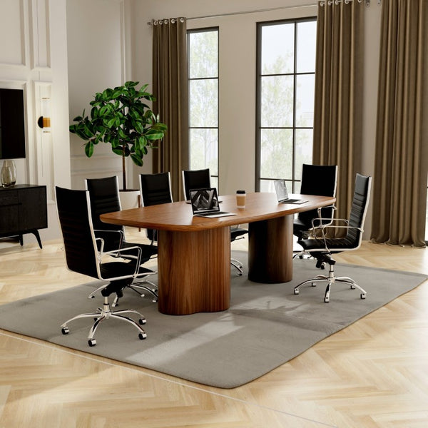EuroStyle Alve Rectangular Ash Veneer Dining Table Seats 8 with Sculptural Base Design Walnut 91840WAL-KIT