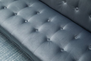 English Elm Sofa Bed Velvet Upholstered Convertible with Gold Metal Legs for Studio Spaces Dark Gray B205P246433