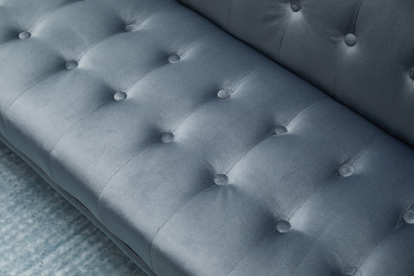 English Elm Sofa Bed Velvet Upholstered Convertible with Gold Metal Legs for Studio Spaces Dark Gray B205P246433
