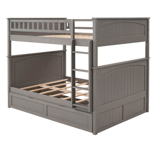 English Elm Full Over Bunk Bed with Trundle Solid Pine Wood Kids Bedroom Sleeper LT000044AAN-1