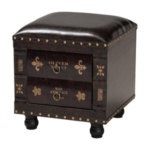 Baxton Studio Baxton Studio Rustic Antique Style Dark Brown Faux Leather Storage Ottoman with Book Spine Drawer HY2A487-Black-Otto