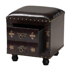 Baxton Studio Baxton Studio Rustic Antique Style Dark Brown Faux Leather Storage Ottoman with Book Spine Drawer HY2A487-Black-Otto