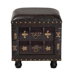 Baxton Studio Baxton Studio Rustic Antique Style Dark Brown Faux Leather Storage Ottoman with Book Spine Drawer HY2A487-Black-Otto