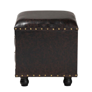 Baxton Studio Baxton Studio Rustic Antique Style Dark Brown Faux Leather Storage Ottoman with Book Spine Drawer HY2A487-Black-Otto
