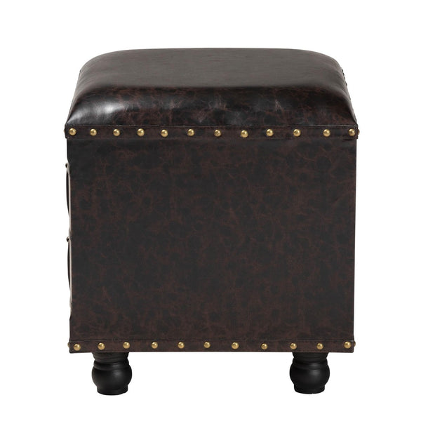 Baxton Studio Baxton Studio Rustic Antique Style Dark Brown Faux Leather Storage Ottoman with Book Spine Drawer HY2A487-Black-Otto