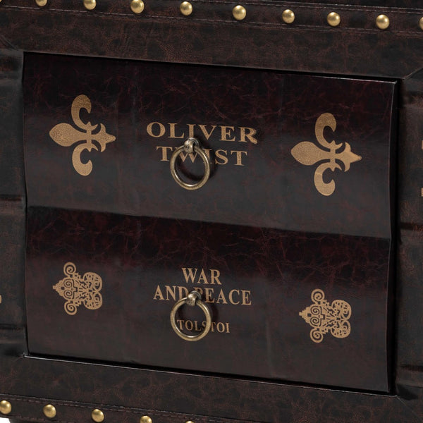 Baxton Studio Baxton Studio Rustic Antique Style Dark Brown Faux Leather Storage Ottoman with Book Spine Drawer HY2A487-Black-Otto