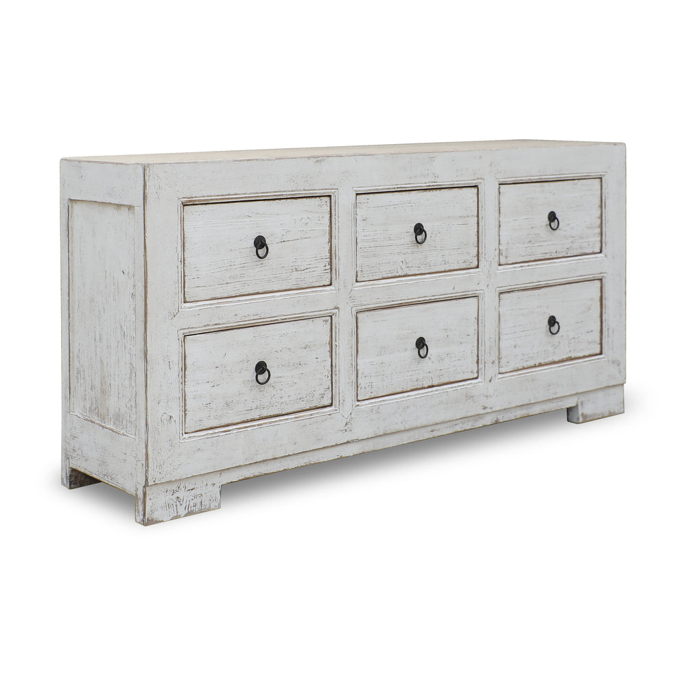 Lilys Two Tones Capri Chest Of Drawers Distressed White  68X18X35H 9185W-M