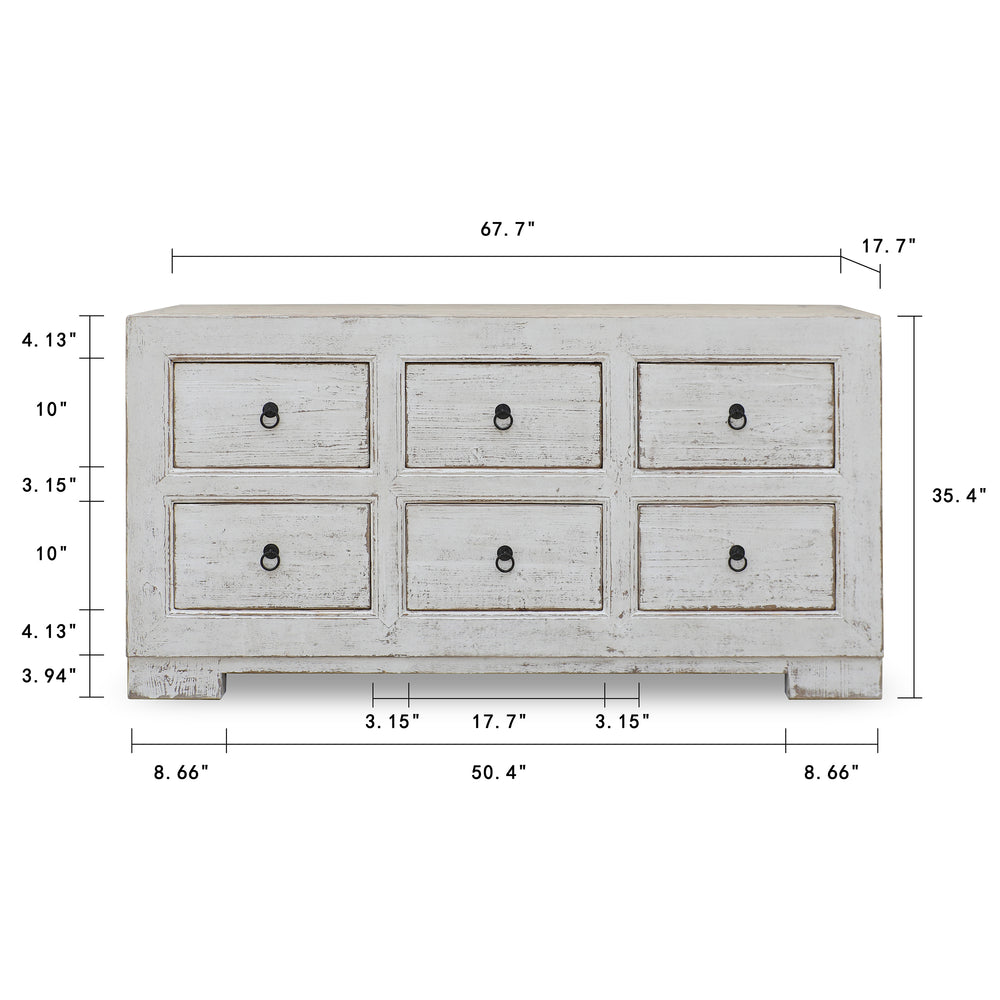 Lilys Two Tones Capri Chest Of Drawers Distressed White  68X18X35H 9185W-M