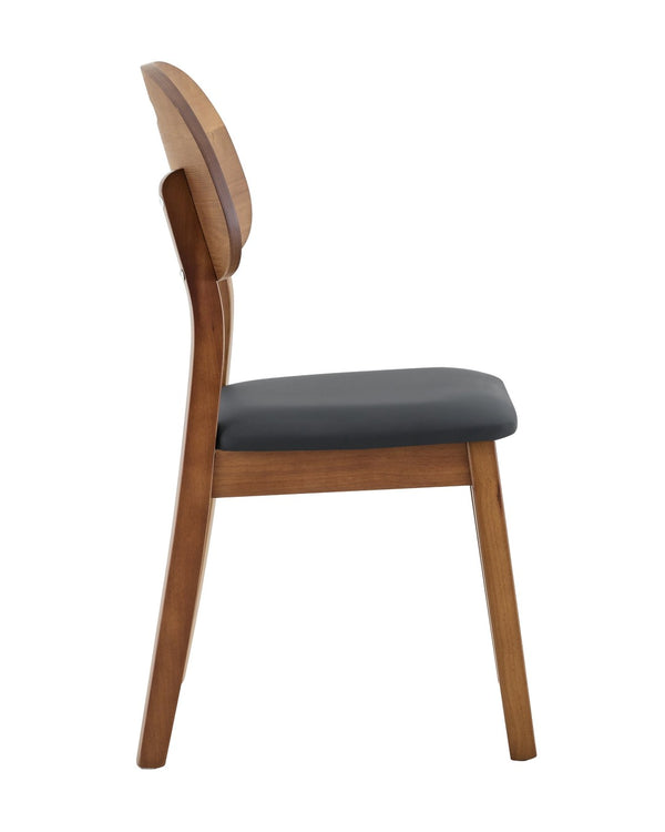 English Elm 2 Solid Walnut Toned Wood Dining Chairs Gray Fabric Seat Hollowed Backrest Modern Walnut+Black W1151P455537