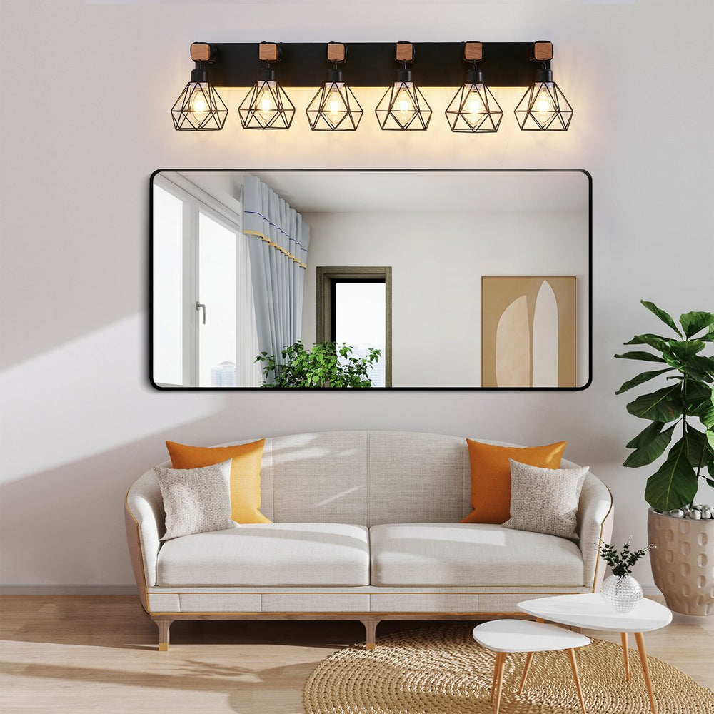 English Elm 38" Modern 6-Light LED Vanity Light with Square Acrylic Shades, Moisture-Proof Wall Fixture for Bathroom Mirror Black W2312P374933