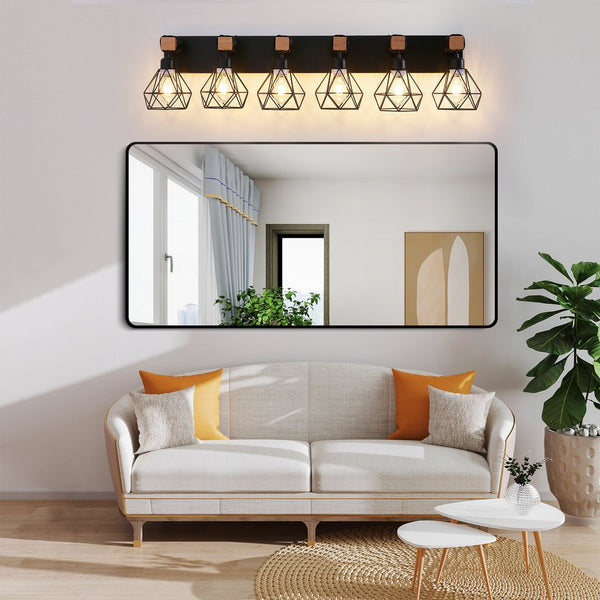 English Elm 38" Modern 6-Light LED Vanity Light with Square Acrylic Shades, Moisture-Proof Wall Fixture for Bathroom Mirror Black W2312P374933