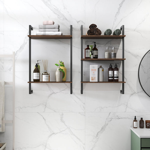 English Elm 3 Tier and 2 Tier Wood Floating Shelves - Heavy Duty Wall Mounted Bathroom Storage Organizer, Rustic Decor W331P279736