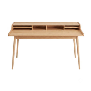 EuroStyle Flavio Writing Desk with Six Open Shelves in Warm Ash and Veneer for Home Offices Oak 91855-OAK
