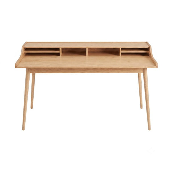 EuroStyle Flavio Writing Desk with Six Open Shelves in Warm Ash and Veneer for Home Offices Oak 91855-OAK