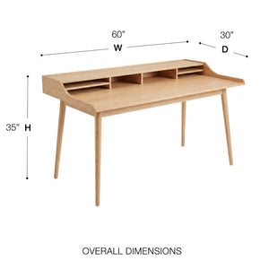 EuroStyle Flavio Writing Desk with Six Open Shelves in Warm Ash and Veneer for Home Offices Oak 91855-OAK
