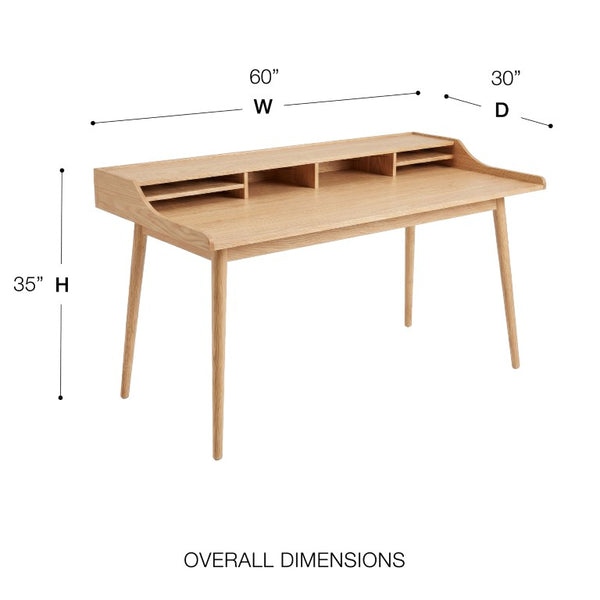 EuroStyle Flavio Writing Desk with Six Open Shelves in Warm Ash and Veneer for Home Offices Oak 91855-OAK