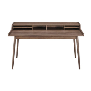 EuroStyle Flavio Writing Desk with Six Open Shelves in Warm Ash and Veneer for Home Offices Walnut 91855-WAL