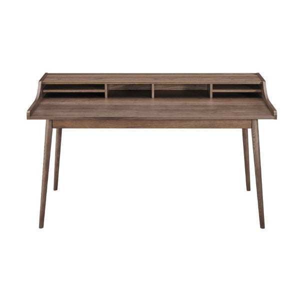 EuroStyle Flavio Writing Desk with Six Open Shelves in Warm Ash and Veneer for Home Offices Walnut 91855-WAL