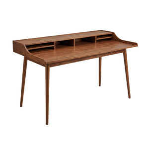 EuroStyle Flavio Writing Desk with Six Open Shelves in Warm Ash and Veneer for Home Offices Walnut 91855-WAL