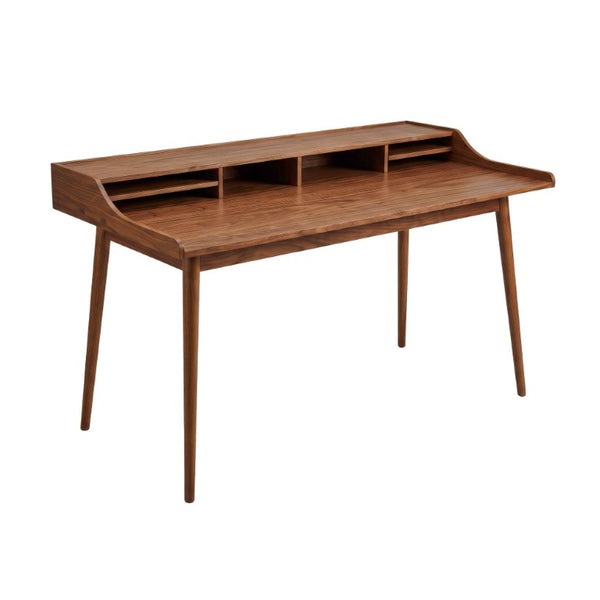 EuroStyle Flavio Writing Desk with Six Open Shelves in Warm Ash and Veneer for Home Offices Walnut 91855-WAL