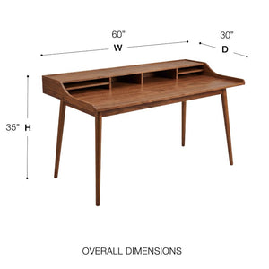 EuroStyle Flavio Writing Desk with Six Open Shelves in Warm Ash and Veneer for Home Offices Walnut 91855-WAL