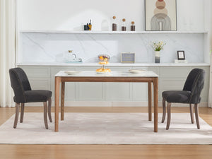 English Elm Wooden Modern Fabric Dining Chairs Set of 2 with Hollow-Out Back, Copper Nail Detail, Curved Legs Black W1143P372911