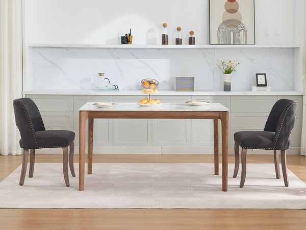 English Elm Wooden Modern Fabric Dining Chairs Set of 2 with Hollow-Out Back, Copper Nail Detail, Curved Legs Black W1143P372911