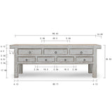 Lilys Amalfi Tow Tones 7  Drawers Sideboard Distressed White 98X16.7X35H 9186-W