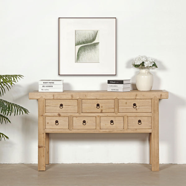Lilys Capri 7  Drawers Sideboard Weathered Natural Pine 60X17X35H 9186S-NA