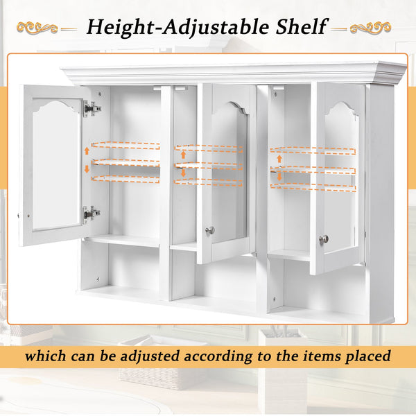 English Elm 47" Wall Mounted Bathroom Cabinet with Mirror — Space-Saving 3 Adjustable Shelves, Pine Accents, Water-Resistant Finish N710P264268K