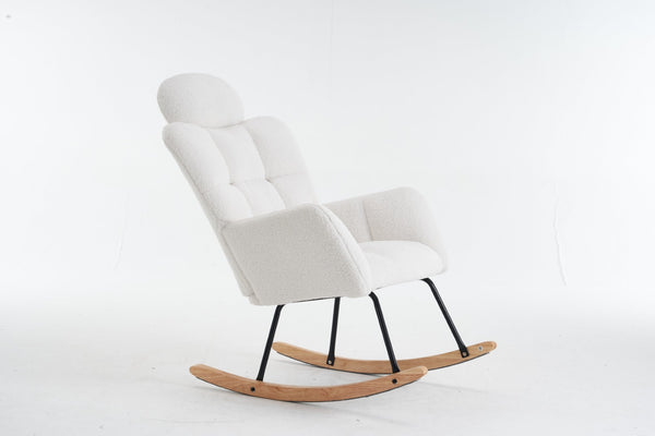 English Elm 055-teddy Plush Fabric Nursery Glider with High Back Support and Modern Rocking Base W527P228306