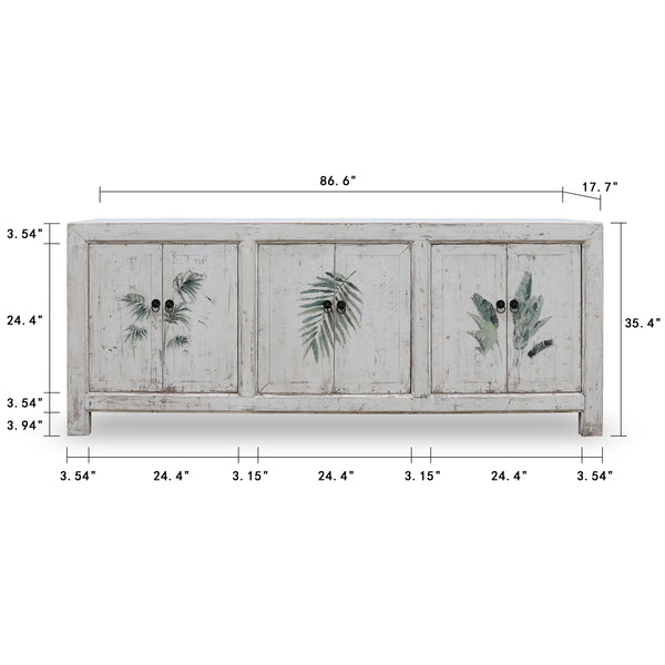 Lilys Tropea 6 Doors Sideboard Distressed White 86.6X17.7X35.4H 9187W-L