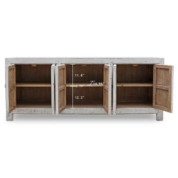 Lilys Tropea 6 Doors Sideboard Distressed White 86.6X17.7X35.4H 9187W-L