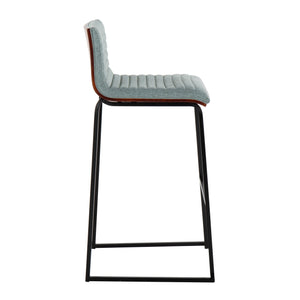 English Elm Mason Mara 30" Barstool Set Of 2 - Contemporary Black Metal, Walnut Wood & Green Fabric Seating B202P222243