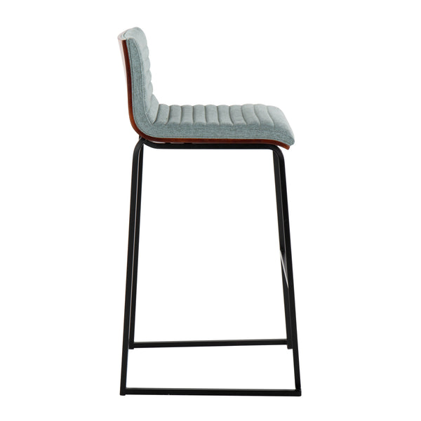 English Elm Mason Mara 30" Barstool Set Of 2 - Contemporary Black Metal, Walnut Wood & Green Fabric Seating B202P222243