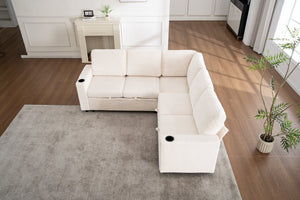 English Elm Sectional Corduroy Sleeper Sofa with Storage and Charging Ports for Small Spaces White W1361S00075